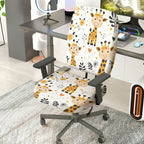 2-Piece Cute Animal Giraffe Floral Heart  Computer Chair Cover Set, Seat and Backrest
