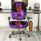 2-Piece purple heart girl cute teddy bear  Computer Chair Cover Set, Seat and Backrest