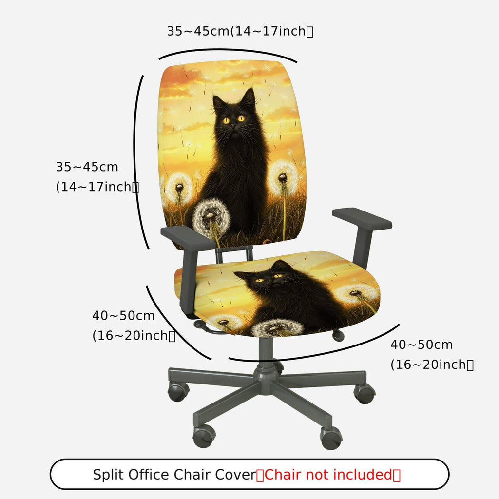 2-Piece Black Cat Dandelion Sunset Art Stylish  Computer Chair Cover Set, Seat and Backrest