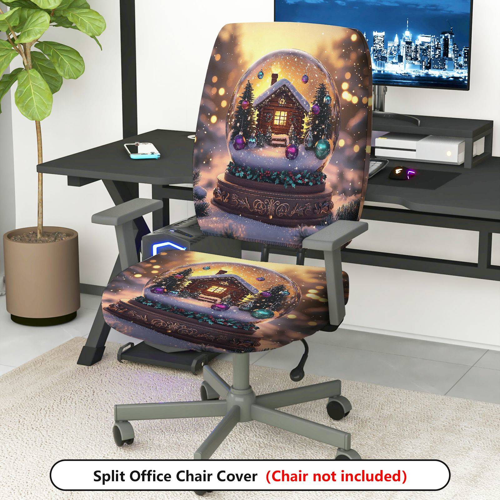 2-Piece Christmas cabin snow globe festive  Computer Chair Cover Set, Seat and Backrest