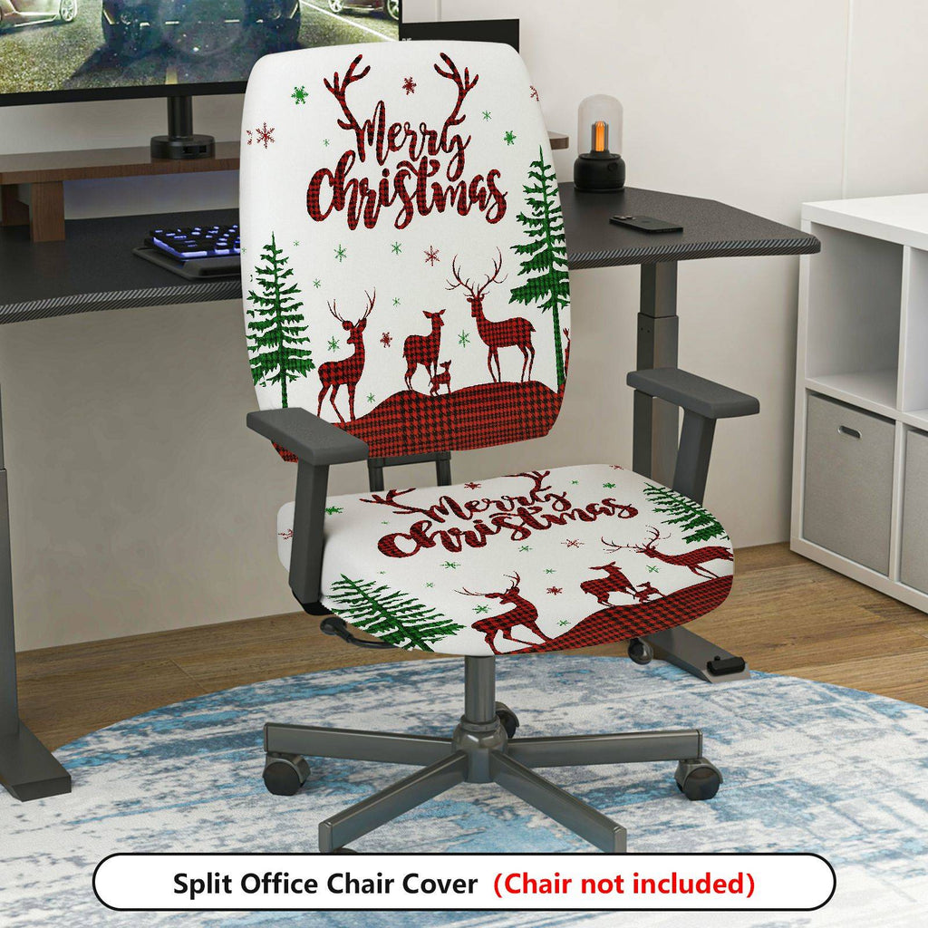 2-Piece Christmas Reindeer Festive Decorative Holiday Winter  Computer Chair Cover Set, Seat and Backrest