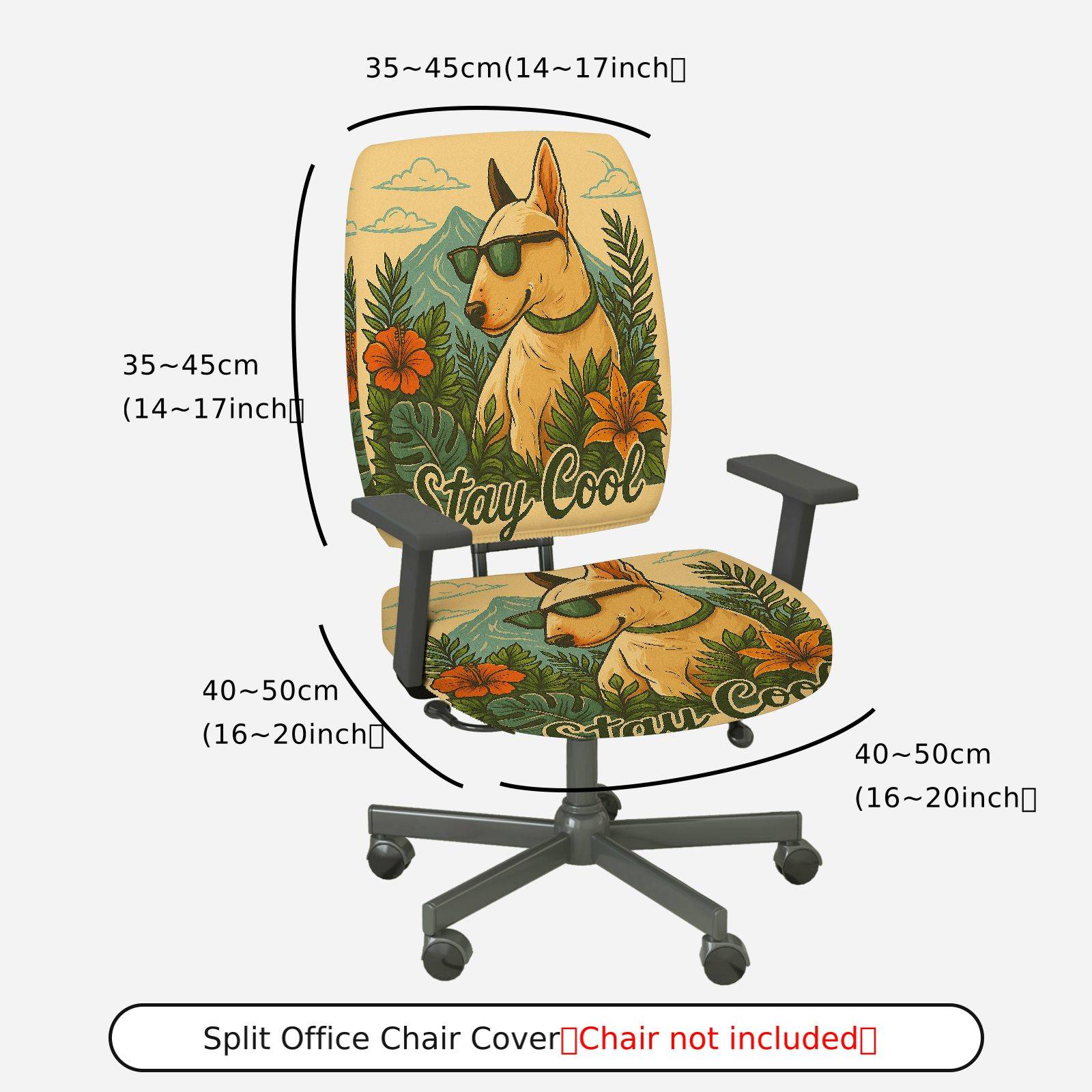 2-Piece Dog Cool Sunglasses Floral Tropical  Computer Chair Cover Set, Seat and Backrest