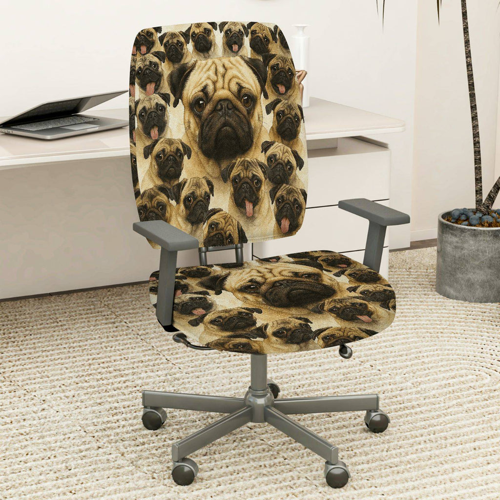 2-Piece Pug Dog Animal Print Cute Funny  Computer Chair Cover Set, Seat and Backrest