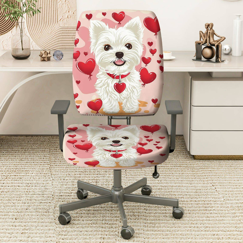 2-Piece Cute Valentine Dog Heart Love Romantic  Computer Chair Cover Set, Seat and Backrest