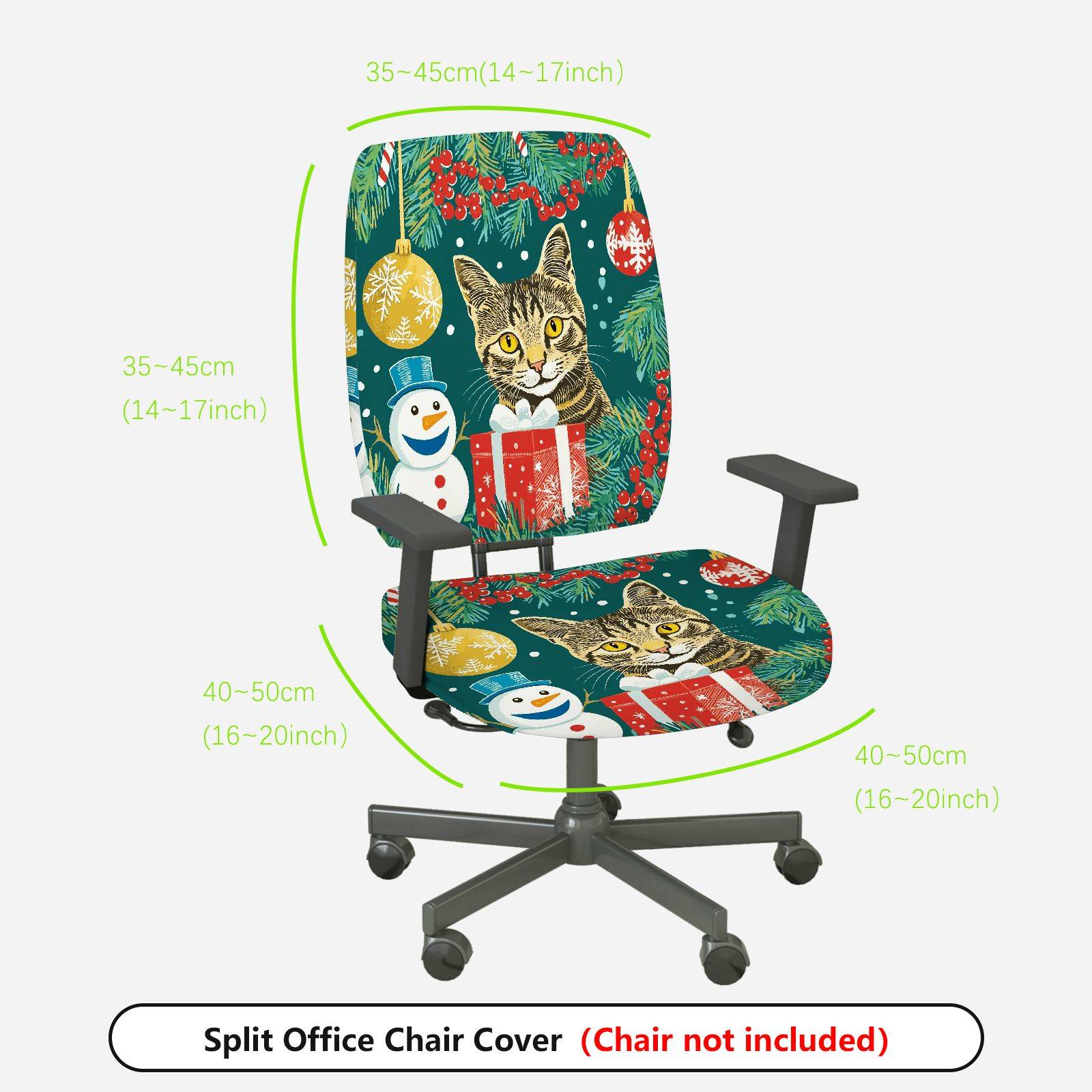 2-Piece Christmas Cat Snowman Gift Holiday  Computer Chair Cover Set, Seat and Backrest
