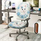 2-Piece Cute Floral Cat Pattern Printed  Computer Chair Cover Set, Seat and Backrest