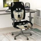 2-Piece Wolf Animal Art Blue Eyes Novelty Husky Dog  Computer Chair Cover Set, Seat and Backrest