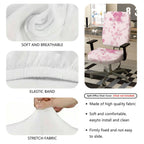 2-Piece Floral Pink Leaf Flower Pattern  Computer Chair Cover Set, Seat and Backrest