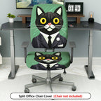 2-Piece Cat Business Suit Pattern Fun Creative Unique  Computer Chair Cover Set, Seat and Backrest