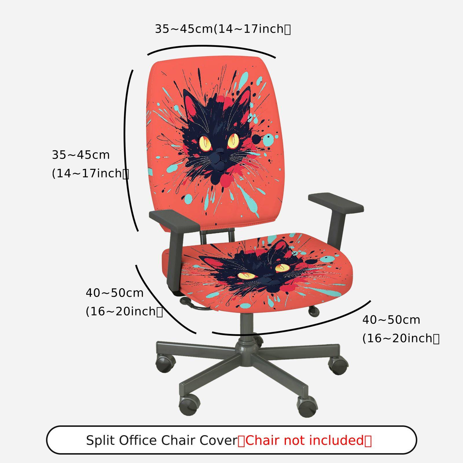 2-Piece Cat Splatter Art Abstract Colorful Halloween  Computer Chair Cover Set, Seat and Backrest