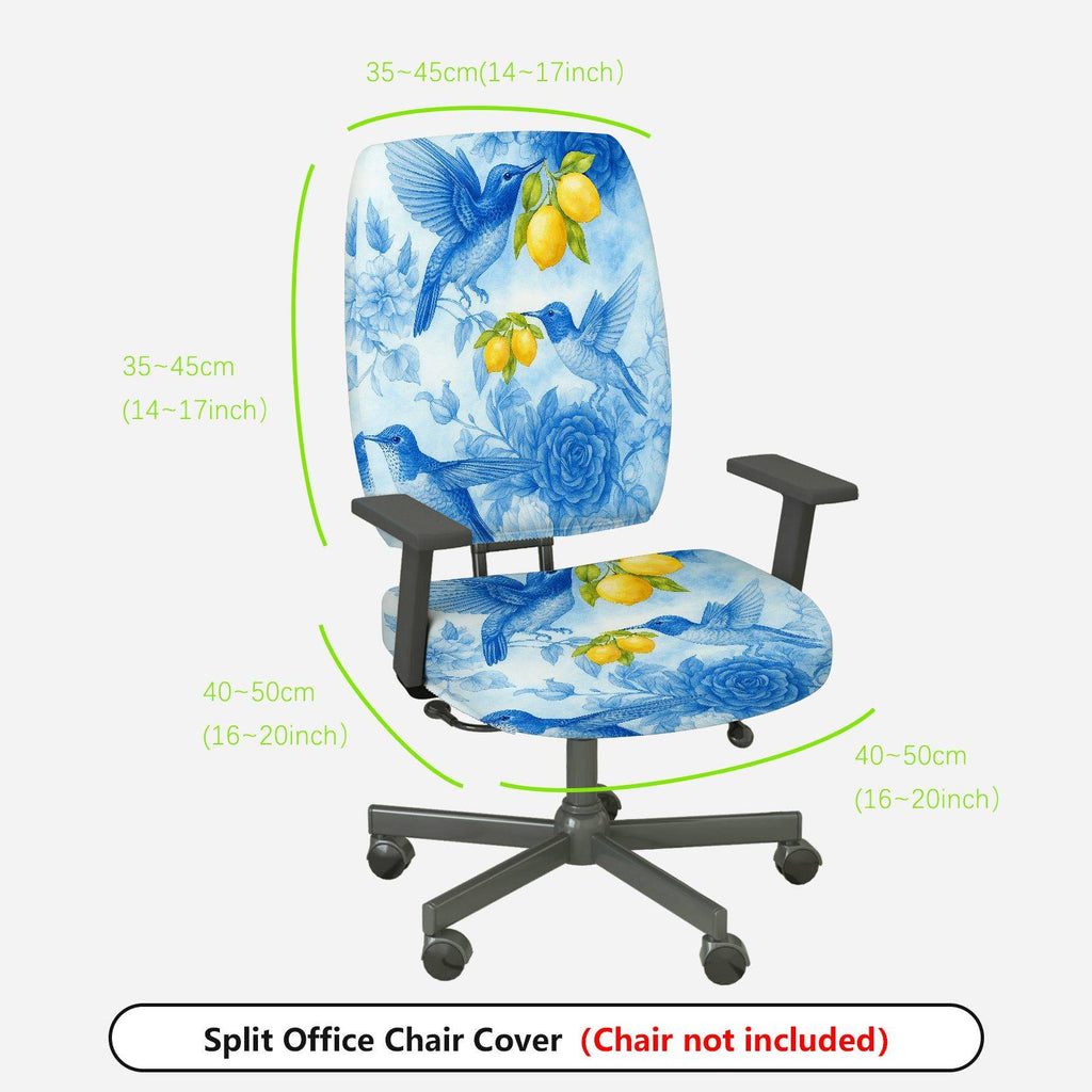 2-Piece Hummingbird Floral Lemon Nature Blue  Computer Chair Cover Set, Seat and Backrest