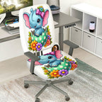 2-Piece Cute Colorful Floral Happy Easter  Computer Chair Cover Set, Seat and Backrest