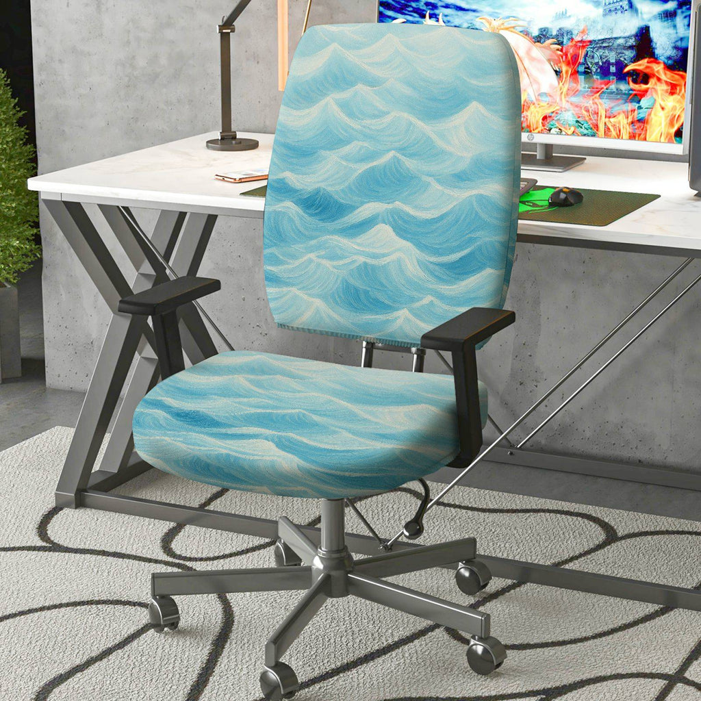 2-Piece Abstract Ocean Wave Blue Pattern  Computer Chair Cover Set, Seat and Backrest