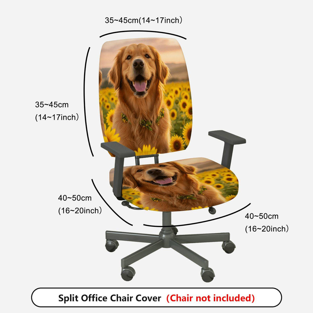 2-Piece Dog Sunflower Nature Joyful Happy  Computer Chair Cover Set, Seat and Backrest