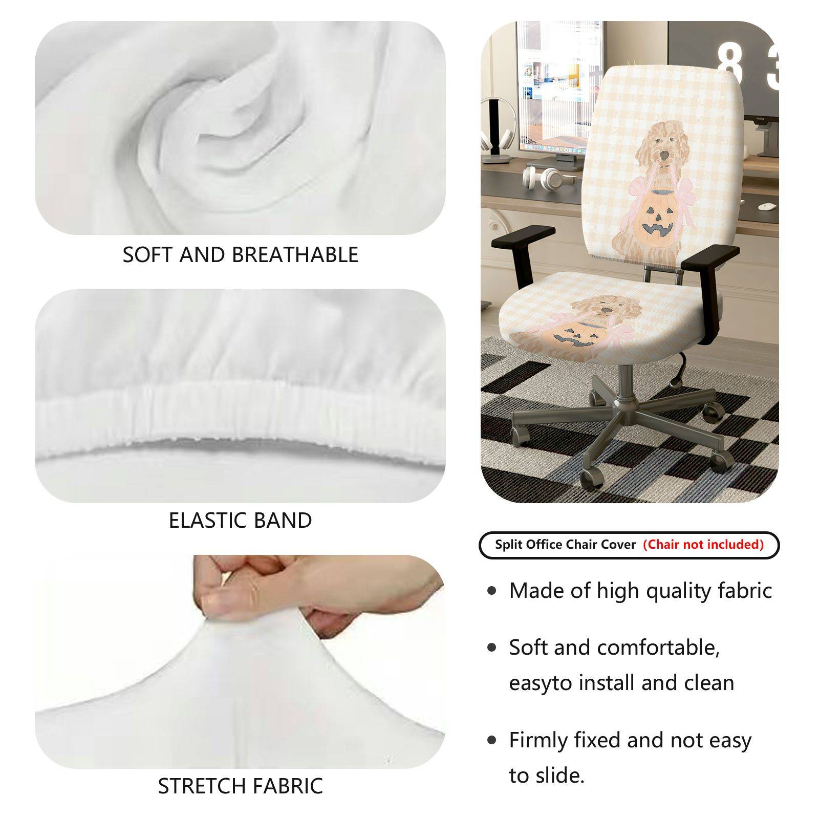 2-Piece Dog Halloween Pumpkin Cute Fun Holiday  Computer Chair Cover Set, Seat and Backrest