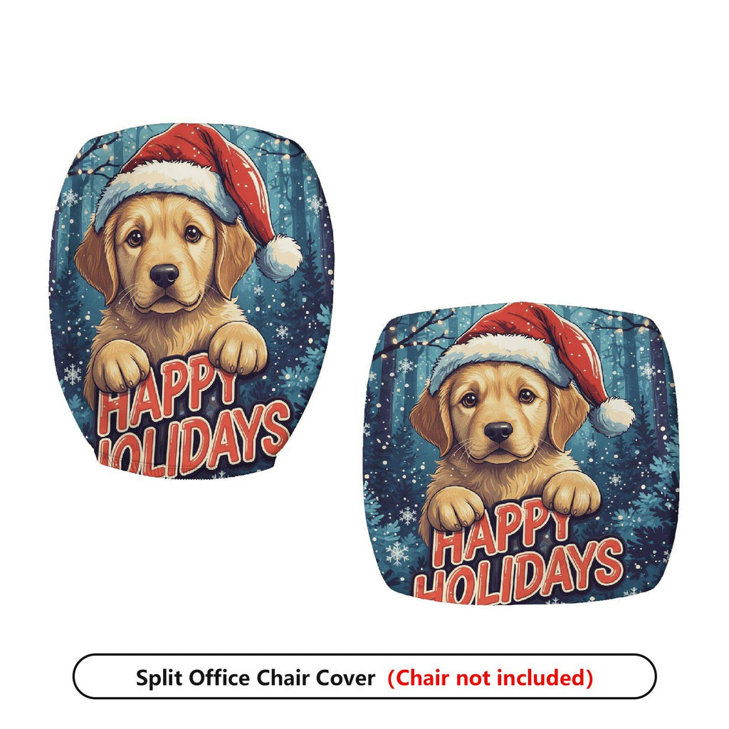 2-Piece Seasonal Puppy Christmas Dog Santa Happy Holidays  Computer Chair Cover Set, Seat and Backrest