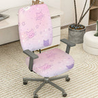 2-Piece Pink Cute Cat Star Pattern  Computer Chair Cover Set, Seat and Backrest