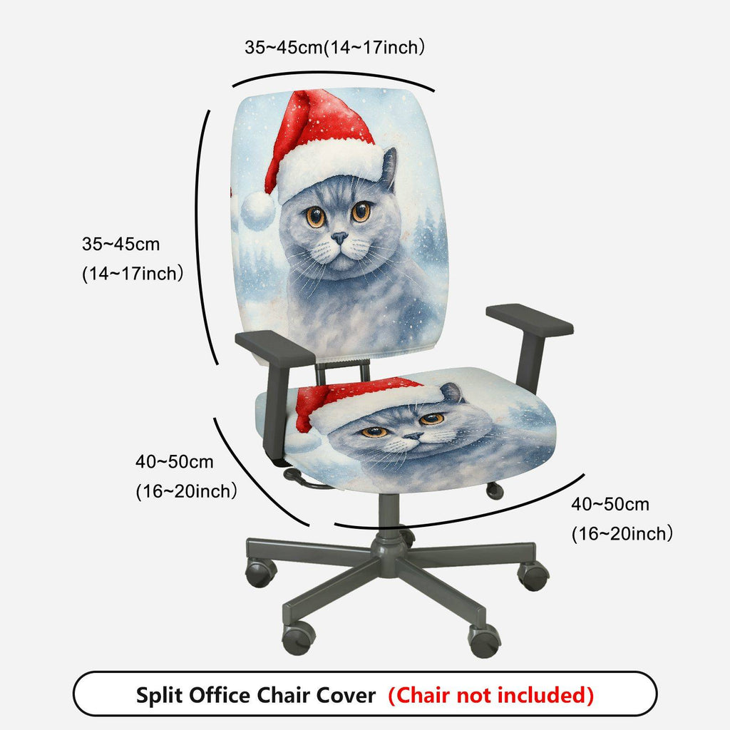 2-Piece Christmas cat festive design  Computer Chair Cover Set, Seat and Backrest
