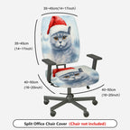 2-Piece Christmas cat festive design  Computer Chair Cover Set, Seat and Backrest