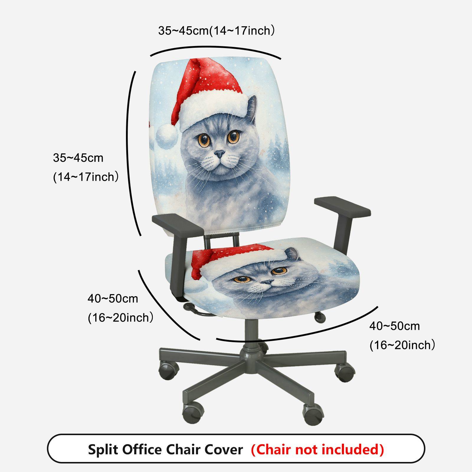 2-Piece Christmas cat festive design  Computer Chair Cover Set, Seat and Backrest