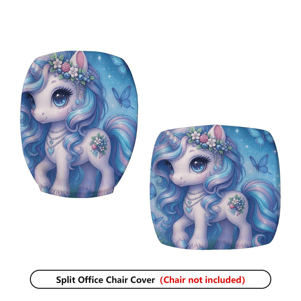 2-Piece Magical Unicorn Fantasy Butterfly Flower Glitter  Computer Chair Cover Set, Seat and Backrest