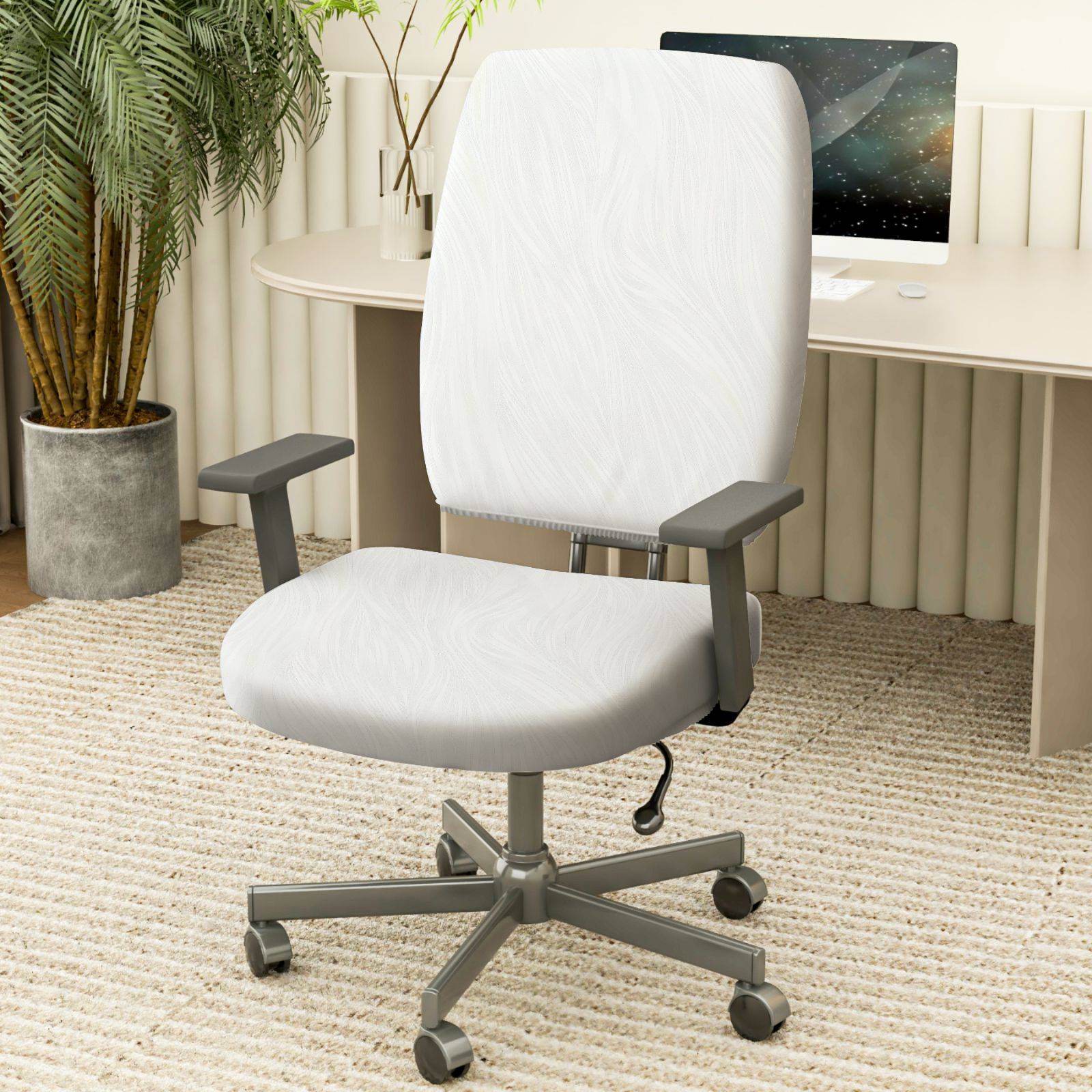 2-Piece Modern Minimalist Stylish White Elegant  Computer Chair Cover Set, Seat and Backrest