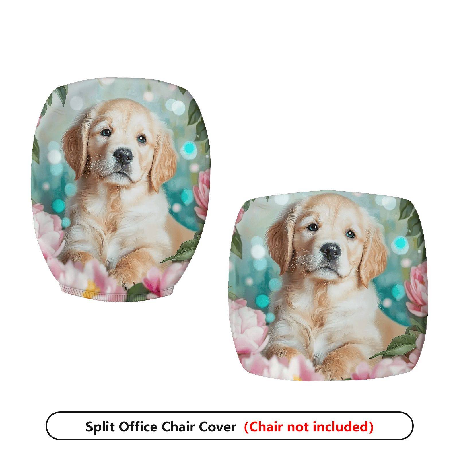 2-Piece Floral Dog Pattern Colorful Cute Relaxing  Computer Chair Cover Set, Seat and Backrest