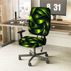 2-Piece Abstract Geometric Green Swirl Modern Decorative  Computer Chair Cover Set, Seat and Backrest