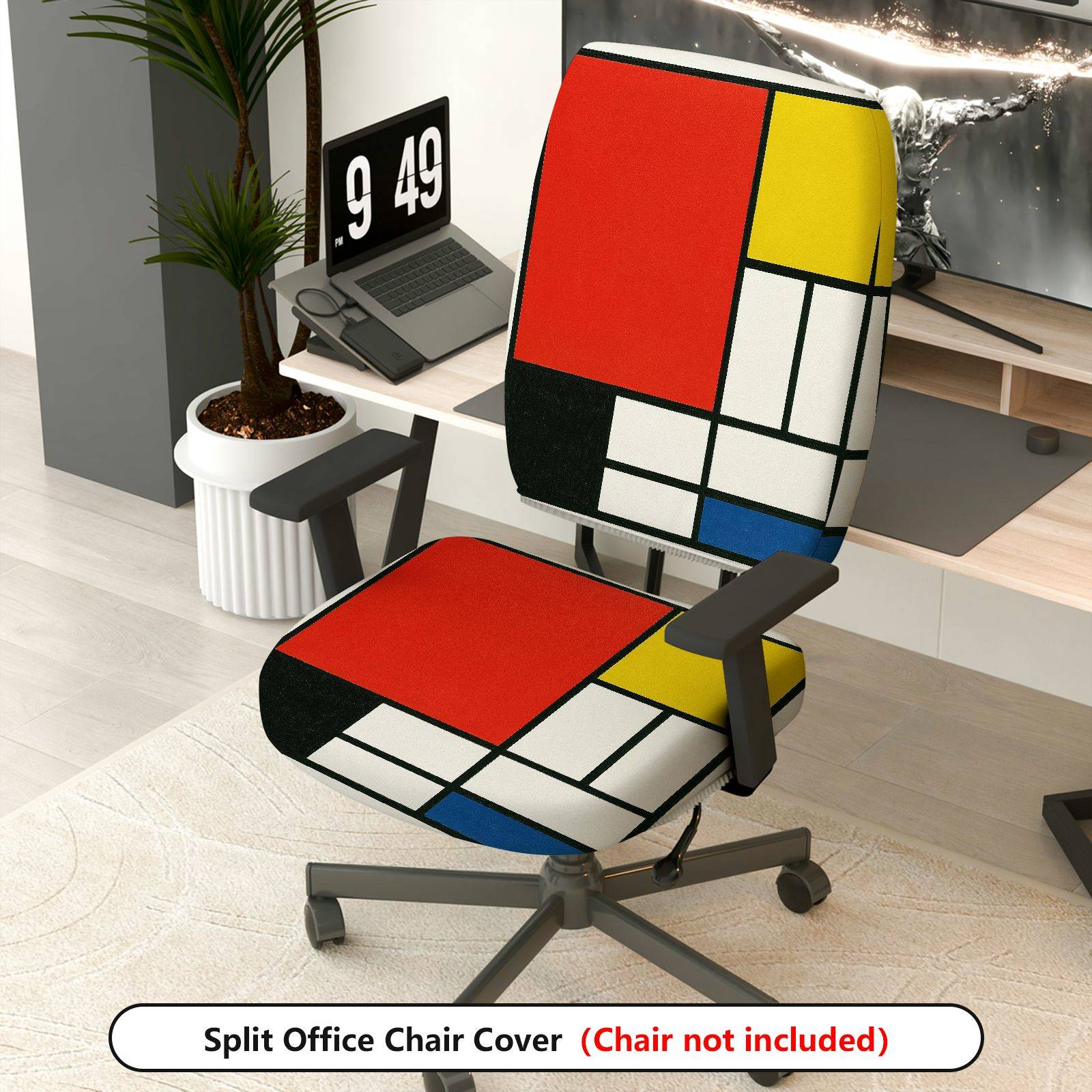 2-Piece Abstract Geometric Modern Colorful Artistic Design  Computer Chair Cover Set, Seat and Backrest