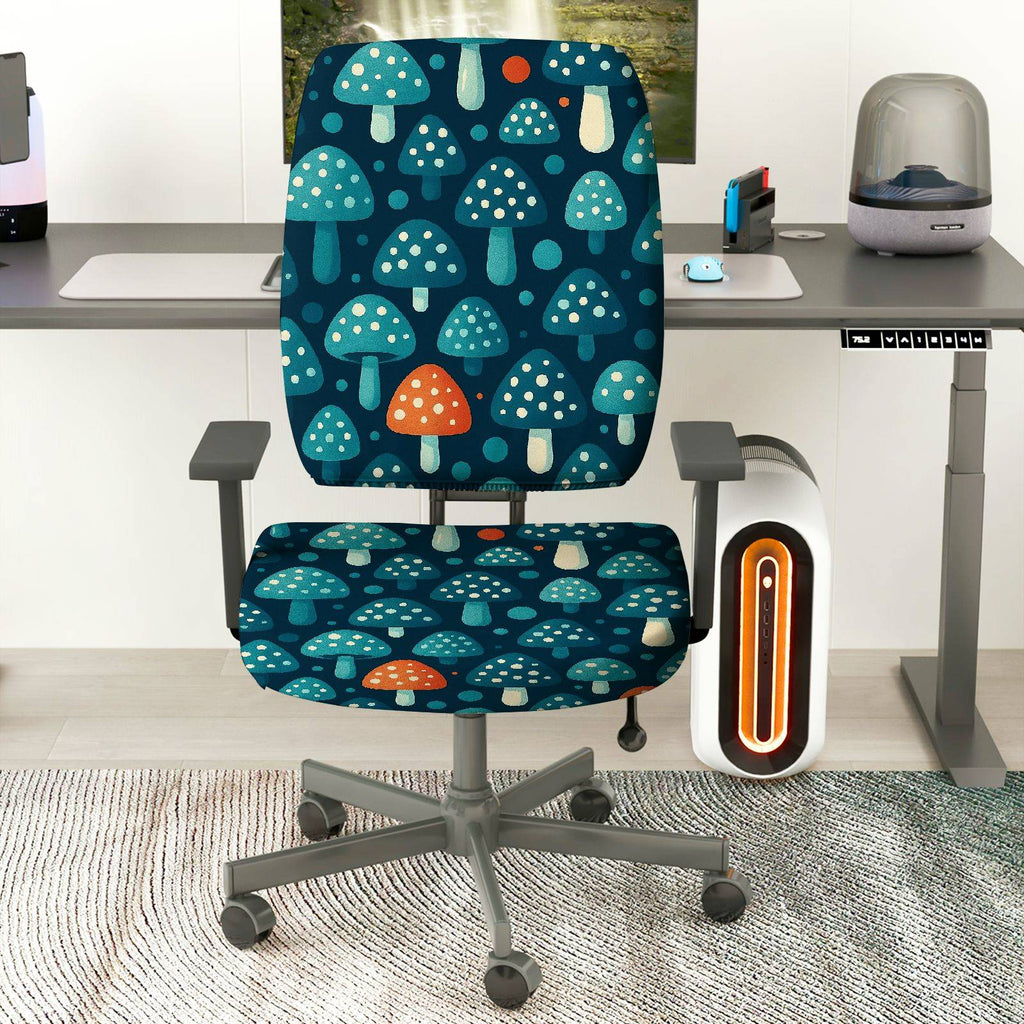 2-Piece Mushroom Forest Pattern Decorative Comfortable Ergonomic  Computer Chair Cover Set, Seat and Backrest