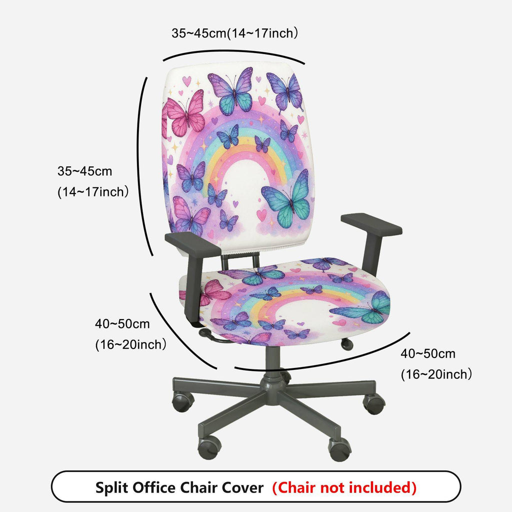 2-Piece Butterfly Rainbow Colorful Pattern Cute Decorative  Computer Chair Cover Set, Seat and Backrest