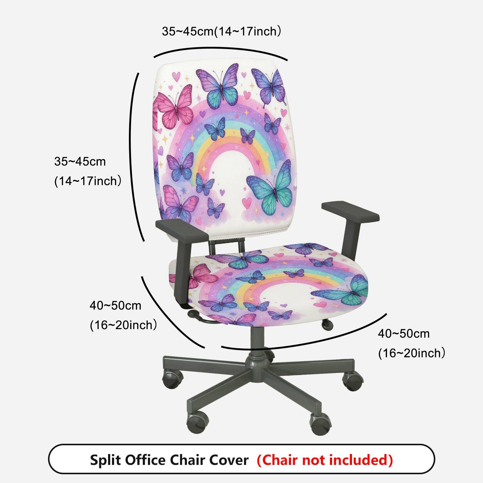 2-Piece Butterfly Rainbow Colorful Pattern Cute Decorative  Computer Chair Cover Set, Seat and Backrest
