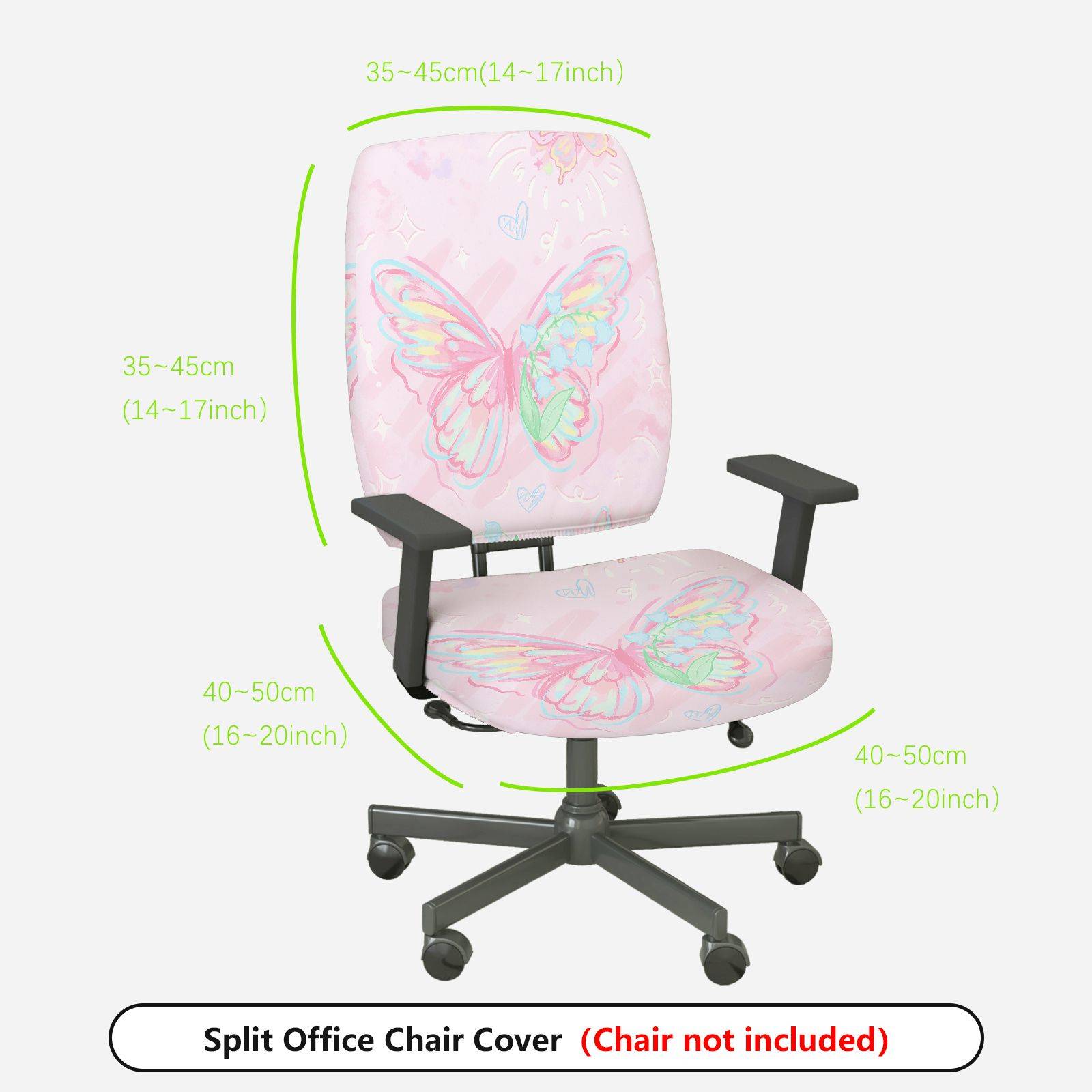 2-Piece Pink Butterfly Pastel Artistic Cheerful Cute  Computer Chair Cover Set, Seat and Backrest