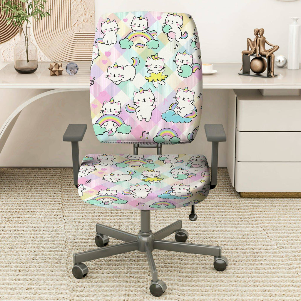 2-Piece Cute Colorful Rainbow Star Cat  Computer Chair Cover Set, Seat and Backrest