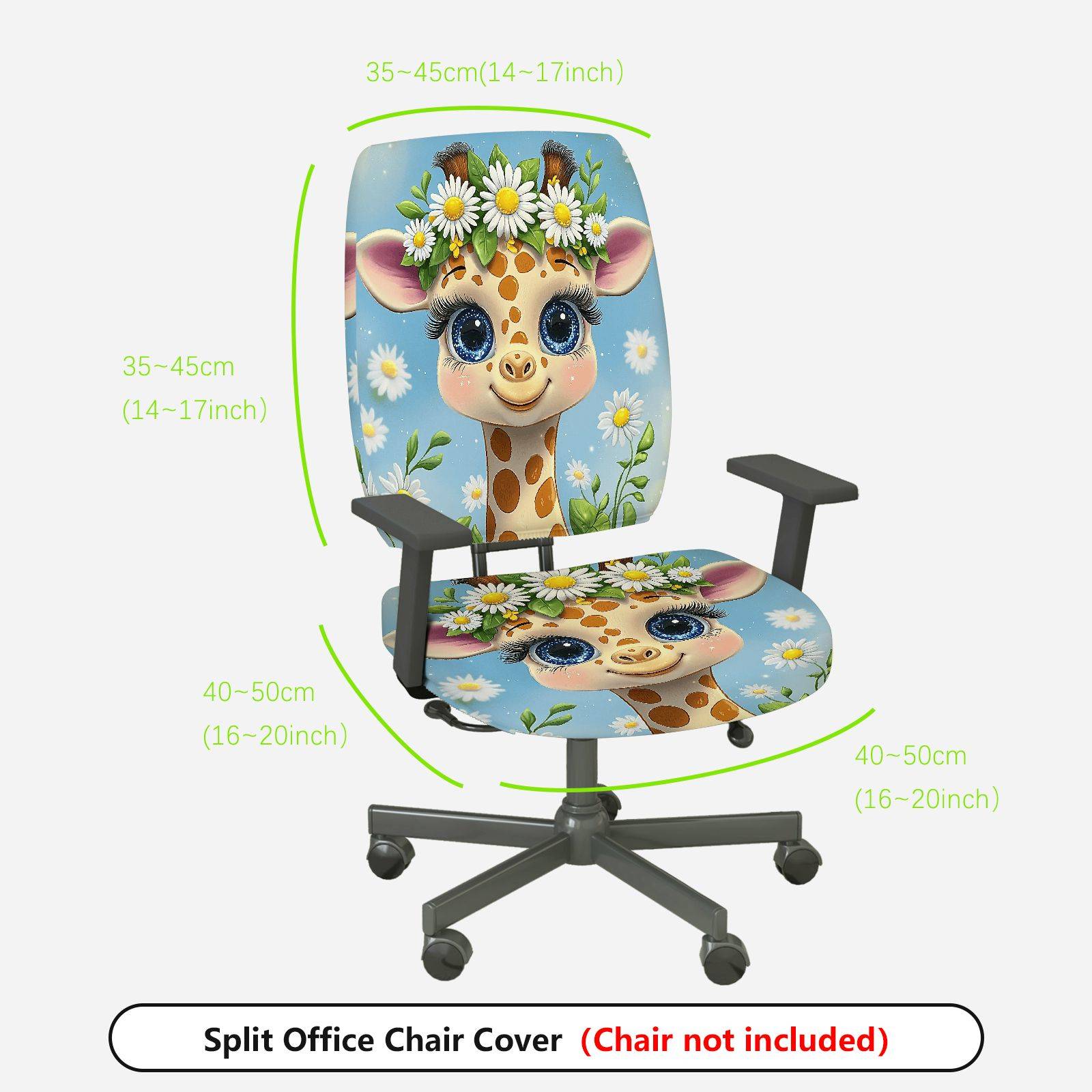 2-Piece Giraffe Flower Cute Bright Adorable  Computer Chair Cover Set, Seat and Backrest