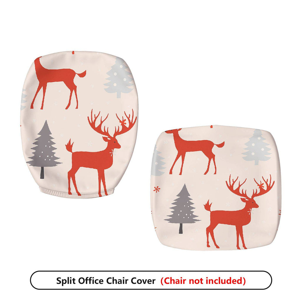 2-Piece Deer Christmas Tree Snowflake Holiday  Computer Chair Cover Set, Seat and Backrest