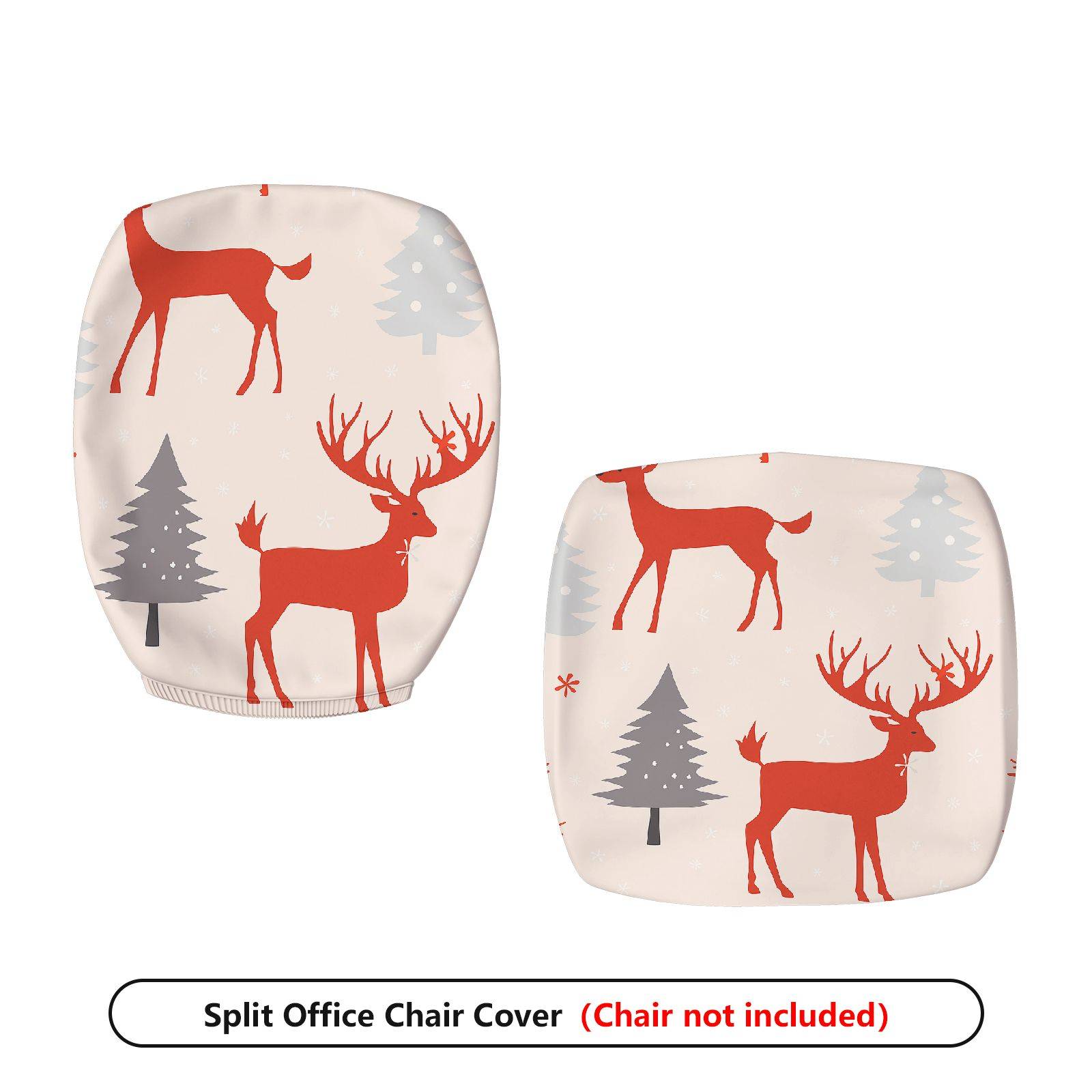 2-Piece Deer Christmas Tree Snowflake Holiday  Computer Chair Cover Set, Seat and Backrest