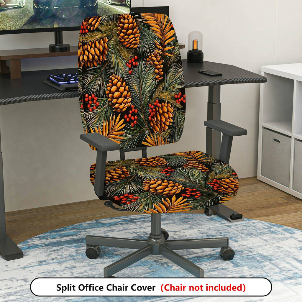 2-Piece Christmas Pinecone Berry Greenery  Computer Chair Cover Set, Seat and Backrest