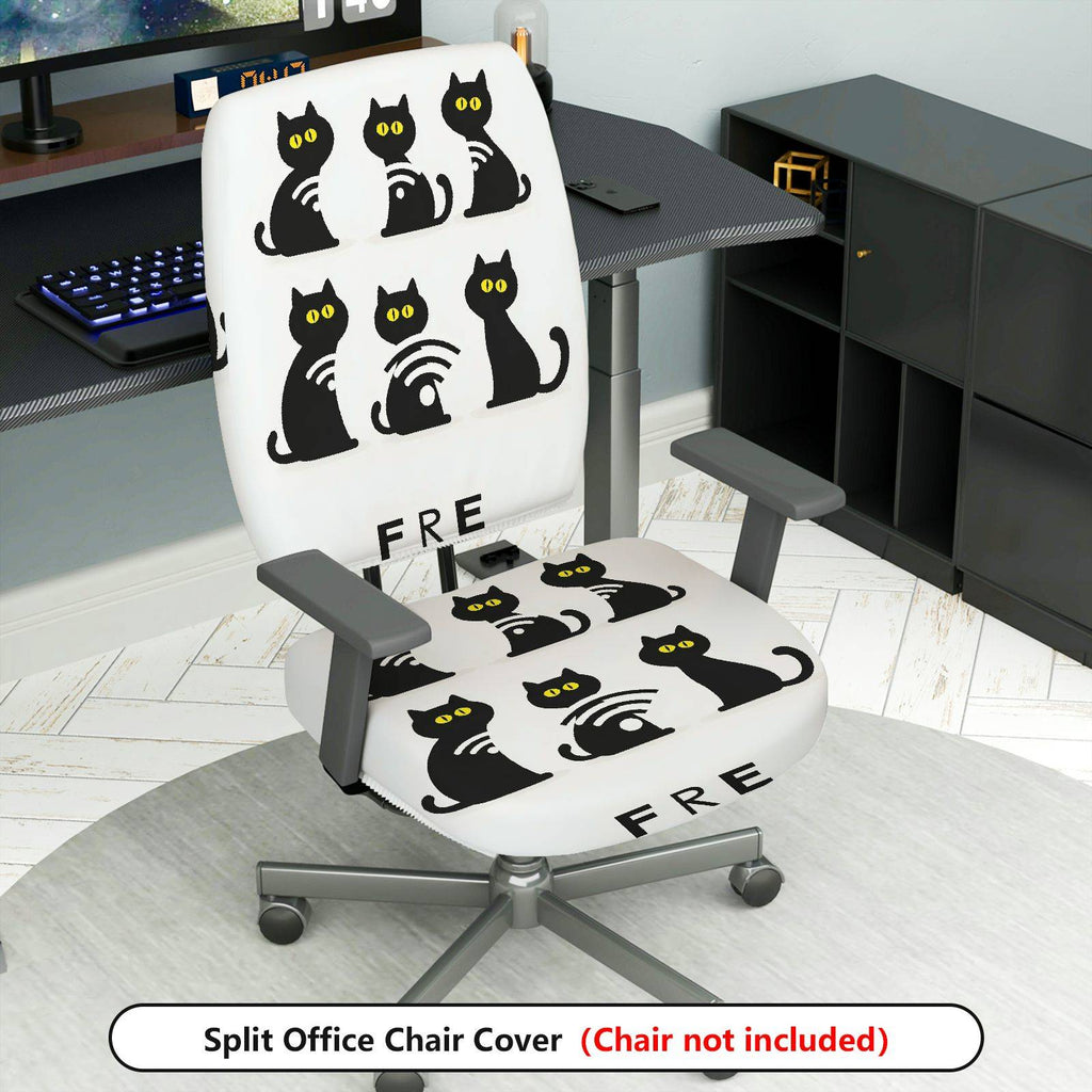 2-Piece Black cat pattern Halloween  Computer Chair Cover Set, Seat and Backrest