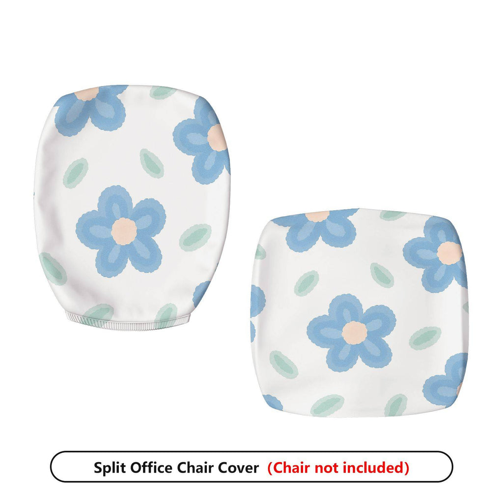 2-Piece Floral Pattern Cute Stylish Blue Leaf  Computer Chair Cover Set, Seat and Backrest