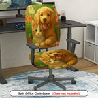 2-Piece Floral Dog Animal Green Pattern  Computer Chair Cover Set, Seat and Backrest