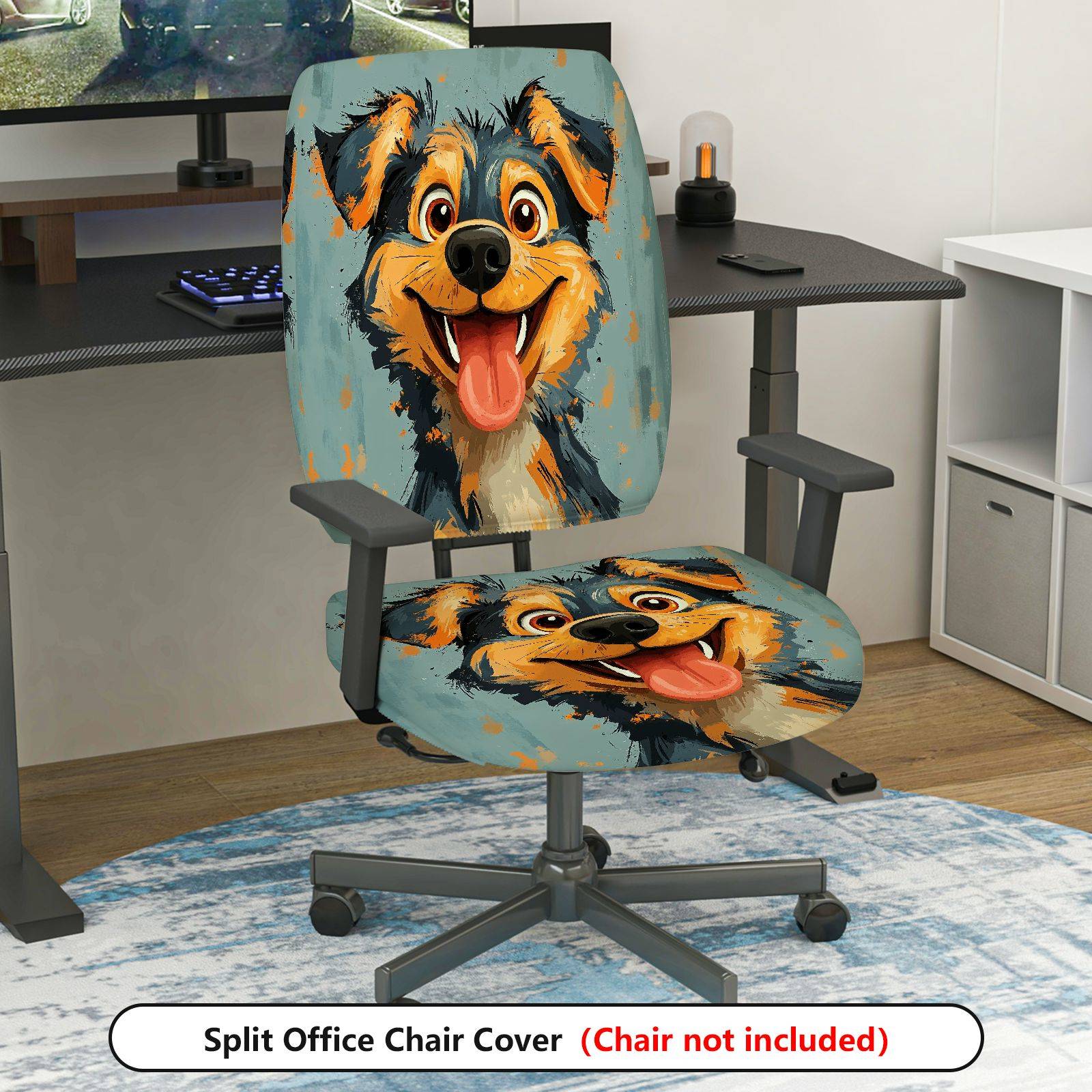 2-Piece Dog Pet Animal Funny Art Colorful  Computer Chair Cover Set, Seat and Backrest