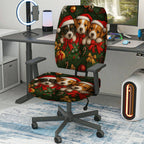 2-Piece Christmas Dog Santa Hat Festive Decoration Holiday  Computer Chair Cover Set, Seat and Backrest