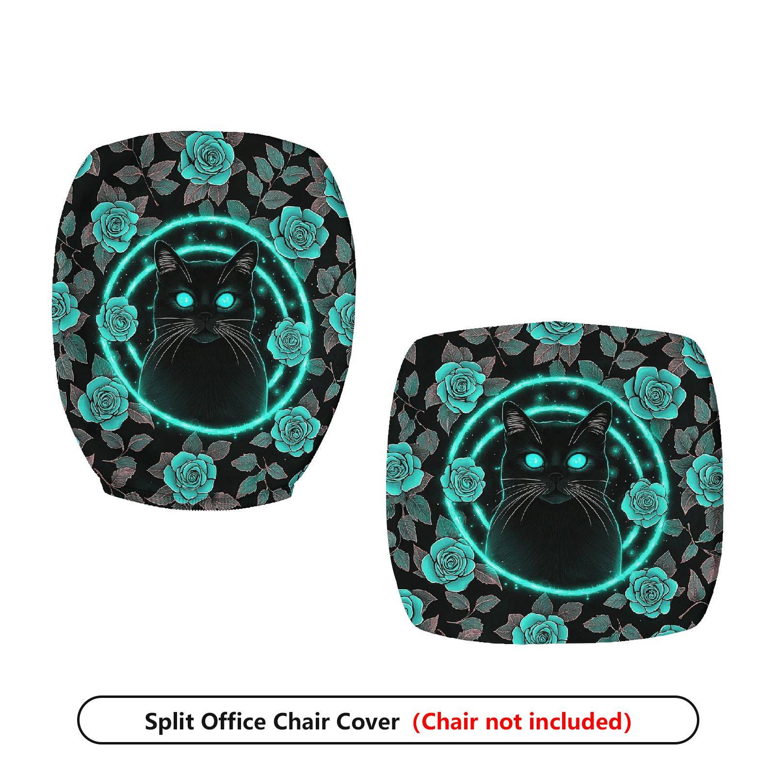 2-Piece Cat Floral Glow Halloween Mystical Enchanted  Computer Chair Cover Set, Seat and Backrest