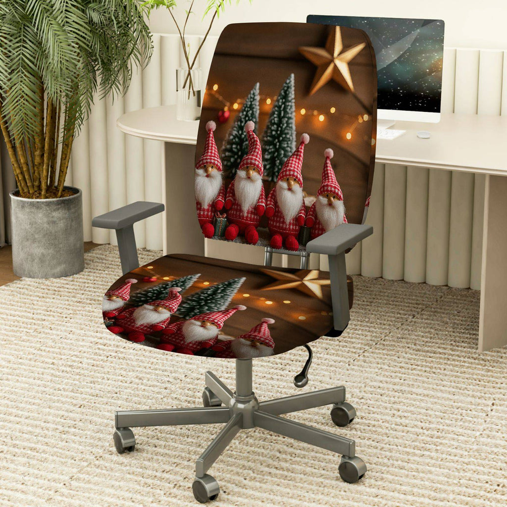 2-Piece Christmas Gnome Tree Star  Computer Chair Cover Set, Seat and Backrest