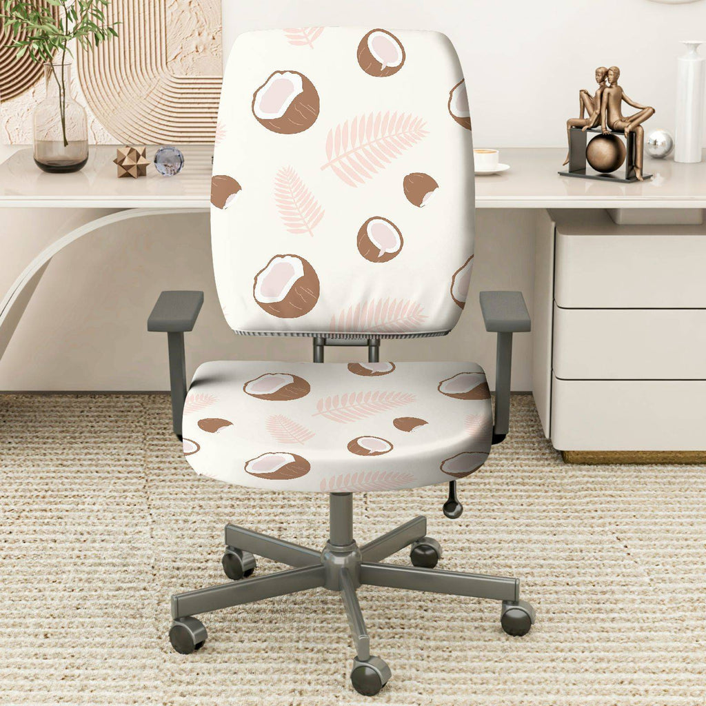 2-Piece Coconut Palm Leaf Nature Tropical Elegant Print  Computer Chair Cover Set, Seat and Backrest