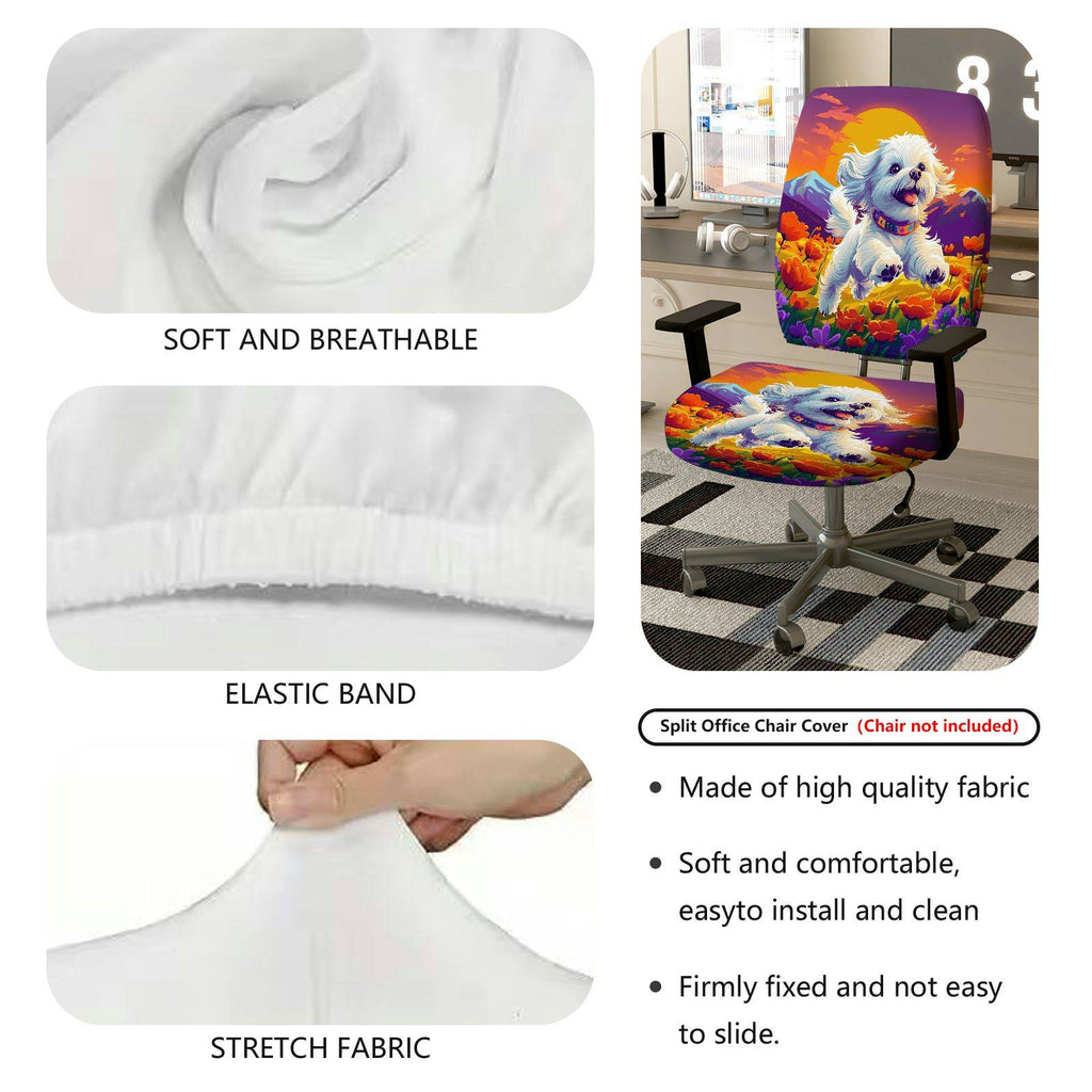 2-Piece Cute Dog Mountain Sunset Flowers Colorful  Computer Chair Cover Set, Seat and Backrest