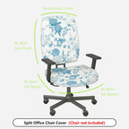 2-Piece Floral Bird Print Nature Blue White  Computer Chair Cover Set, Seat and Backrest