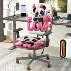 2-Piece Cute Panda Love Pink Floral Butterfly Pattern  Computer Chair Cover Set, Seat and Backrest