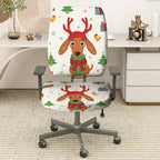 2-Piece Christmas Dog Reindeer Pattern Festive Holiday  Computer Chair Cover Set, Seat and Backrest